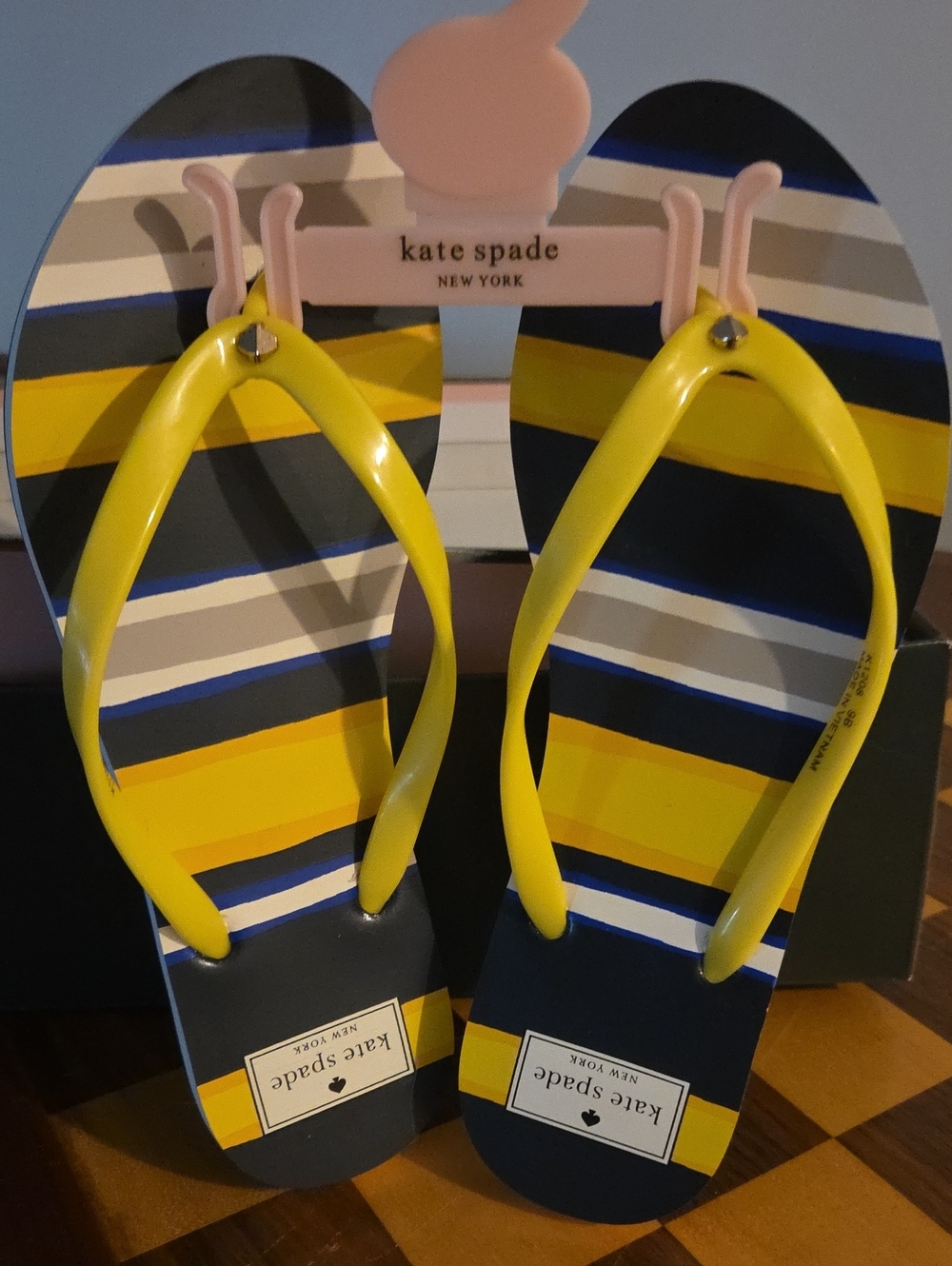 kate spade Yellow & Navy Striped Flip Flop Sandals